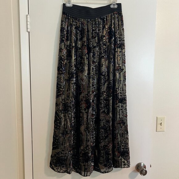 Gold and Velvet Print Maxi Skirt - Picture 2 of 3